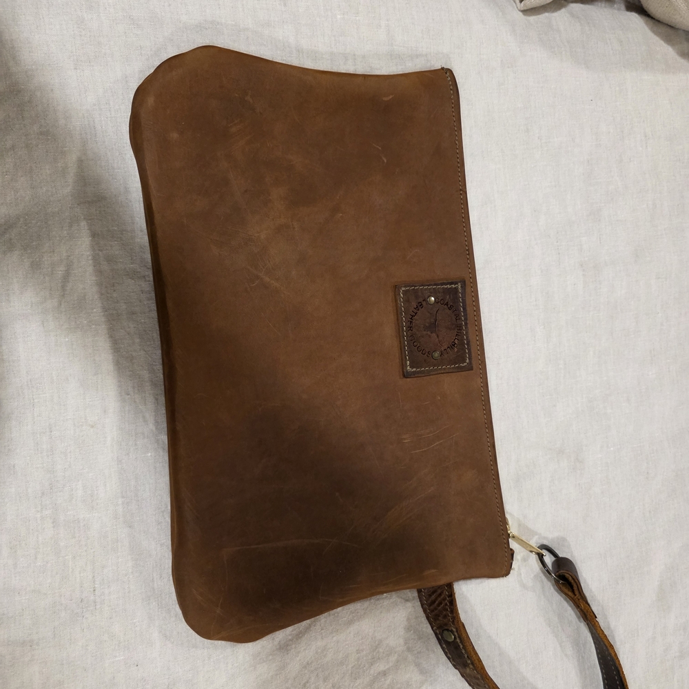 Women's Leather Wristlet Clutch - Brown